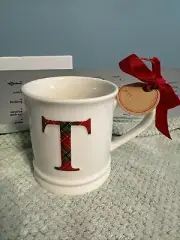 Mud Pie Monogram Initial T Plaid Tartan Mug NWT