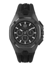 Philipp Plein Mens Octagon Black 44mm Strap Fashion Watch