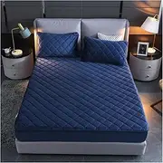 [PiurUf] Queen Sheets Bedding Crystal Velvet Thick Quilted Mattress Cover Solid Color King Size Quilted Sheets Soft and Warm Double Bed Cover Queen Sheet Set (Color : Blue, Size : 200x220CM)