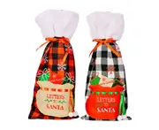 C56 2PCS Christmas Lapel Plaid Wine Set Wine Bottle Bag Table Holiday Decoration Supplies for Christmas Decor