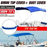 3 Bow 79"-90"W Blue Boat Bimini Top Canopy Cover 600D Polyester Fabric Canvas