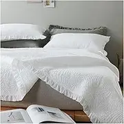 Full/Queen Bedspreads Quilt 90"x98" Soft Cotton Lightweight 3 Piece Quilted Coverlet Pillowcase Set All-Season Bedding(White)