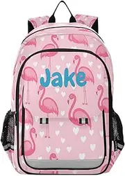 [RPLIFE] Personalized Customized Cute Pink Flamingos Children School Backpack 17 Inch Kids Backpack Kids Travel Bag for Boys, Cute Pink Flamingos