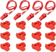 16 Packs Red Whistle with Lanyard, Loud Crisp Sound Plastic Sports Whistles f...
