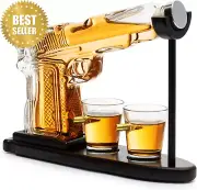 Whiskey Decanter Set Pistol Gun 9 Oz + 2 Glasses Military Gift for Dad Men