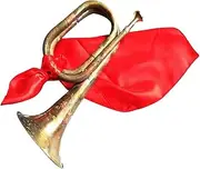 Prettyia Retro Trumpet, Brass & Copper, Red, Marching Bugle, Cavalry Trumpet, Assembly Drum