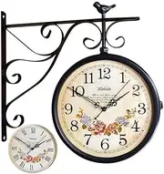 Double Sided Wall Clock, Vintage Antique-Look Wall-Mounted Clock with Waterproof Cover for Indoor & Garden, Hanging Décor, Black /1701 (Color : D)