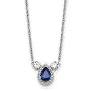 14k White Gold 1/2 Ct. Lab Grown Diamond VS/SI+ G+ and Created Sapphire Three Stone 16 inch Necklace