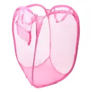 Washroom Nylon Pop up Clothes Bag Folding Mesh Storage Laundry Basket Pink