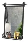 Farmhouse Iron Framed Wall Mirror with Shelf - 36" H x 24" W Large Bathroom