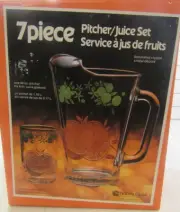 NIB Vintage Indiana Glass Pitcher/Juice Set Orange Burst
