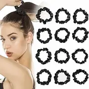 BELEVO Silk Hair Scrunchie Pack of 12, Silk Scrunchies Hair Scrunchies Elastic Satin Hair Bobbles Small for Women Girls Ponytail Hair Accessories Hairband Hair Ties - Black