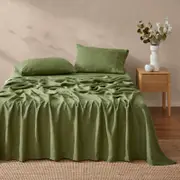 Natural Home Vintage Washed Hemp Linen Sheet Set Olive - Super King Bed