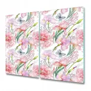 Tempered Glass Bread Board Worktop Saver Peonies flowers Floral art 2x30x52