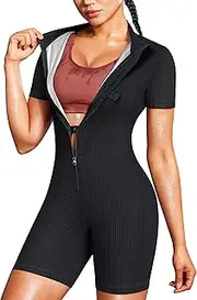 Junlan Waist Trainer Sauna Suit for Women Ribbed Full Body Sweat Suit Shirt