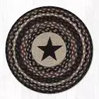 2 PC Braided Jute Round Stenciled Placemat/Trivet/Swatch. Earth Rugs. BLACK STAR