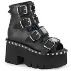 BLACK VEGAN HOLOGRAM 3.5" ANKLE BOOT-STUDS BUCKLES-METAL PLATE 6 7 8 9 10 11 12