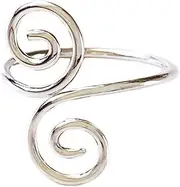 [TOE RINGS & THINGS] Double Swirl .925 Sterling Silver Adjustable Ring | For Toe, Knuckle, or Midi Ring | Easy Fit Spiral Design, Sterling Silver, No Gemstone
