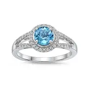 6.0mm Blue and White Topaz Frame Split Shank Ring in Sterling Silver