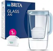BRITA Water Filter Glass Jug Light Blue (2.5L) incl. 1x MAXTRA Pure Performance Cartridge - Premium Glass Design Pitcher with Easy-Filling Flip-Lid & Indicator