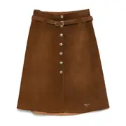 [Prada] Prada Button-front Suede Skirt 42 IT BROWN