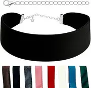 Wide Thick Black Velvet Choker Necklace for Women, Girls, Kids | Plain Gothic Collar Jewelry | Valentines Day, Halloween Maleficent Simple Ribbon Victorian Cameo Choker by Stackable Creations