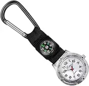 [WRITWAA] Mountaineering Pocket Watch with Compass, Carabiner Design, Fashionable and Functional Outdoor Watch for Hiking and Camping (Black)