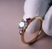 Real 1.75 Ct Round Cut Natural Diamond & Ruby Ring 14K solid Yellow gold