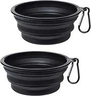 PetBonus 2-Pack Silicone Collapsible Dog Bowl, BPA Free Dishwasher Safe, Portable Foldable Travel Bowl, Food Water Feeding Dish for Dogs Cats with 2 Carabiners, Small, Black + White