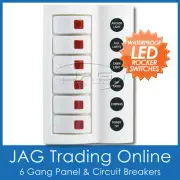 6 GANG WHITE DELUXE LED ROCKER SWITCH PANEL & CIRCUIT BREAKERS - BOAT/MARINE