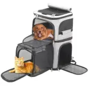 Expandable Cat Backpack Carrier for 2 Cats, Dog Backpack for 2 Small Grey-XL