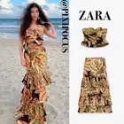 ZARA NEW [ 2 PIECE SET ] CORSET TOP + RUFFLE LAYERED SKIRT LINEN SET XS, S, M