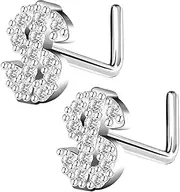 [VERAMI] 20G 2 Pcs Nose Ring Studs 316L Dollar Sign Nose Rings Nose Studs Body Piercing Jewelry for Women, one size, Metal, cubic zirconia