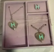 Justice for Girls Initial Letter H jewelry Ring Necklace Bracelet Boxed set NEW