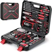 [Eastvolt] 218-Piece Household Tool Kit, Auto Repair Tool Set, Tool Kits for Homeowner, Plier, Screwdriver Set, Socket Kit and Toolbox Storage Case,Black + Red