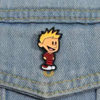 在飛比找蝦皮購物優惠-漫畫 Calvin and Hobbes 卡通人物胸針金屬徽