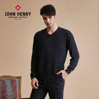 在飛比找momo購物網優惠-【JOHN HENRY】特級美麗諾羊毛V領毛衣-黑