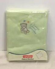Vintage Fisher Price Light Green SWEET DREAMS Fleece Baby BLANKET Bear Moon HTF