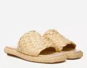 Vince Rami Woven Natural Beige Raffia Platform Flat Slide Slip On Sandal 7; NEW