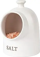 KooK Salt Pig, Salt Crock, Countertop Storage Container for Spices, White Salt Cellar, Ceramic, Stoneware, Dishwasher Safe, 15 oz, Speckled Oatmeal, Farmhouse Collection