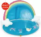 Baby Pool 40 Inch Rainbow Splash Pool with Canopy Water Sprinkler for Kids 1-3 Y
