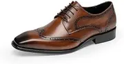 [Generic] Formal Dress Shoes for Men Square Toe Lace Up Block Carving Genuine Leather for Work Low Top for Meeting First Layer Decorate Dress Shoes for Men