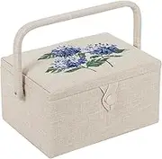 Hobby Gift Exclusive Medium Sewing Craft Hobby Storage Box, Accessories Tray Pin Cushion Pocket PVC Handle Embroidered Lid 18.5 x 25.5 x 14.5cm, Hydrangea