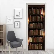 Door Stickers 3D Library Door Sticker Vinyl Wallpaper Self-Adhesive DIY for Bookcase Bedroom Study Decoration Home Design Decal(H,90x200cm)
