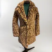 NWT Vintage Y2K Charlotte Russe Leopard Print Faux Fur Coat With Pockets SZ XS