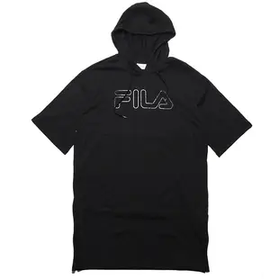 FILA 帽T 黑 基本款 大LOGO 連帽 薄長 五分袖 上衣 (布魯克林) 5TEV1505BK