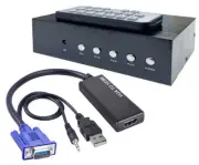 4-Channel Quad PC Split-Screen Processor IR Remote VGA Output 1080p HD output