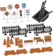 Vaguelly Toy Traffic Road Signs Set 30pcs Mini Traffic Construction Barricade Road Signs for Kids Interactive Play Safe Materials Train Accessories