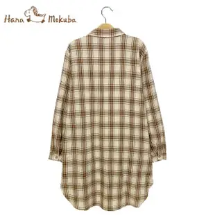 【Hana Mokuba】花木馬日系女裝長版寬鬆前短後長格紋襯衫(襯衫)