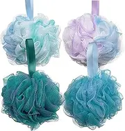 Haobase Bath Sponge Loofah 75g Shower Sponge Body Scrubber Mesh Pouf, Set of 4 (4colors 75g)